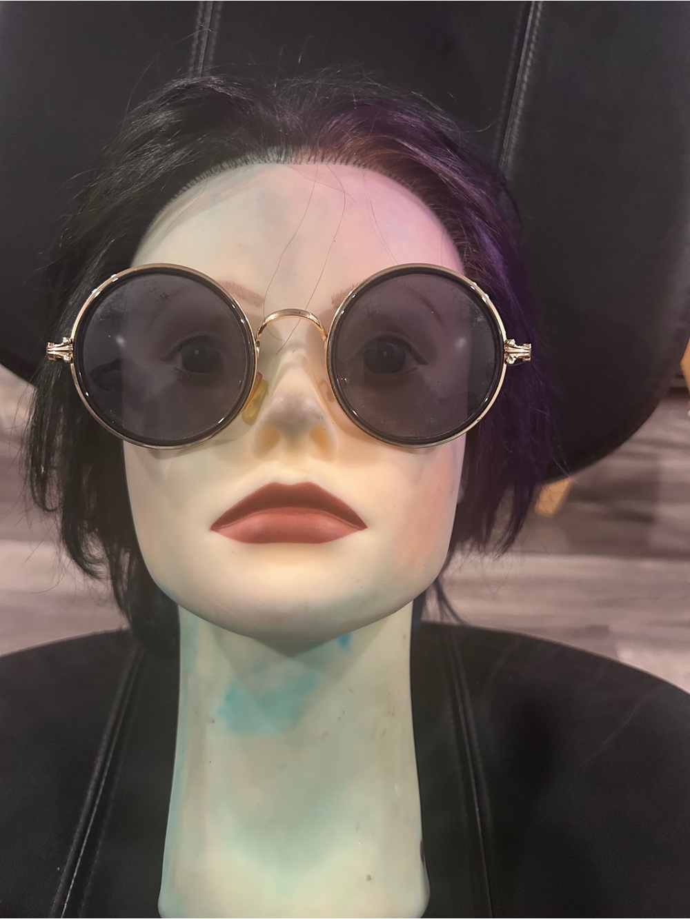 Max Studio Gold Round Sunglasses with Black Lenses